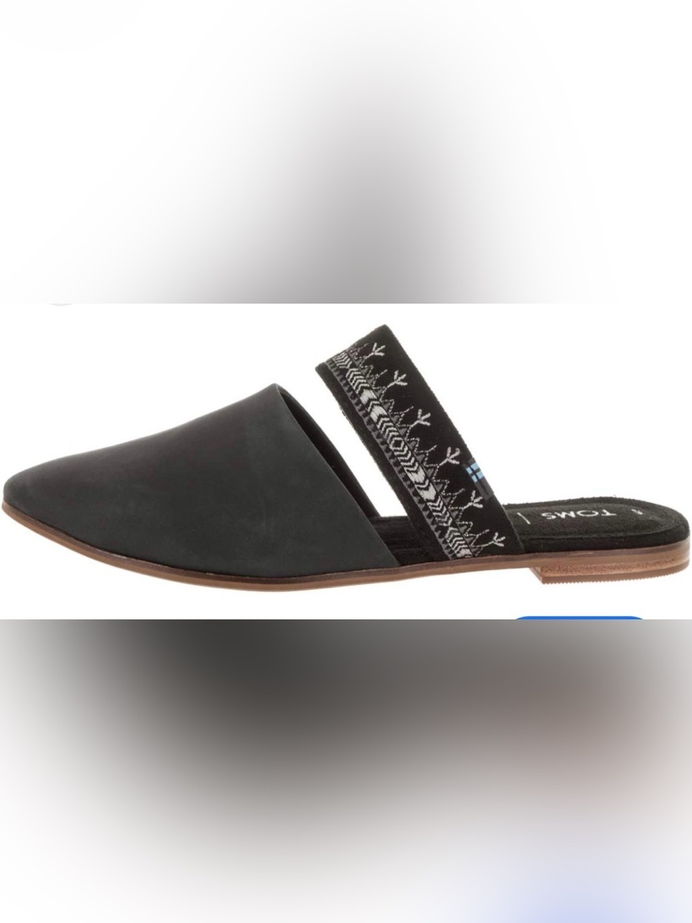 TOMS Jutti Mule — Black Leather with Embroidered Strap
